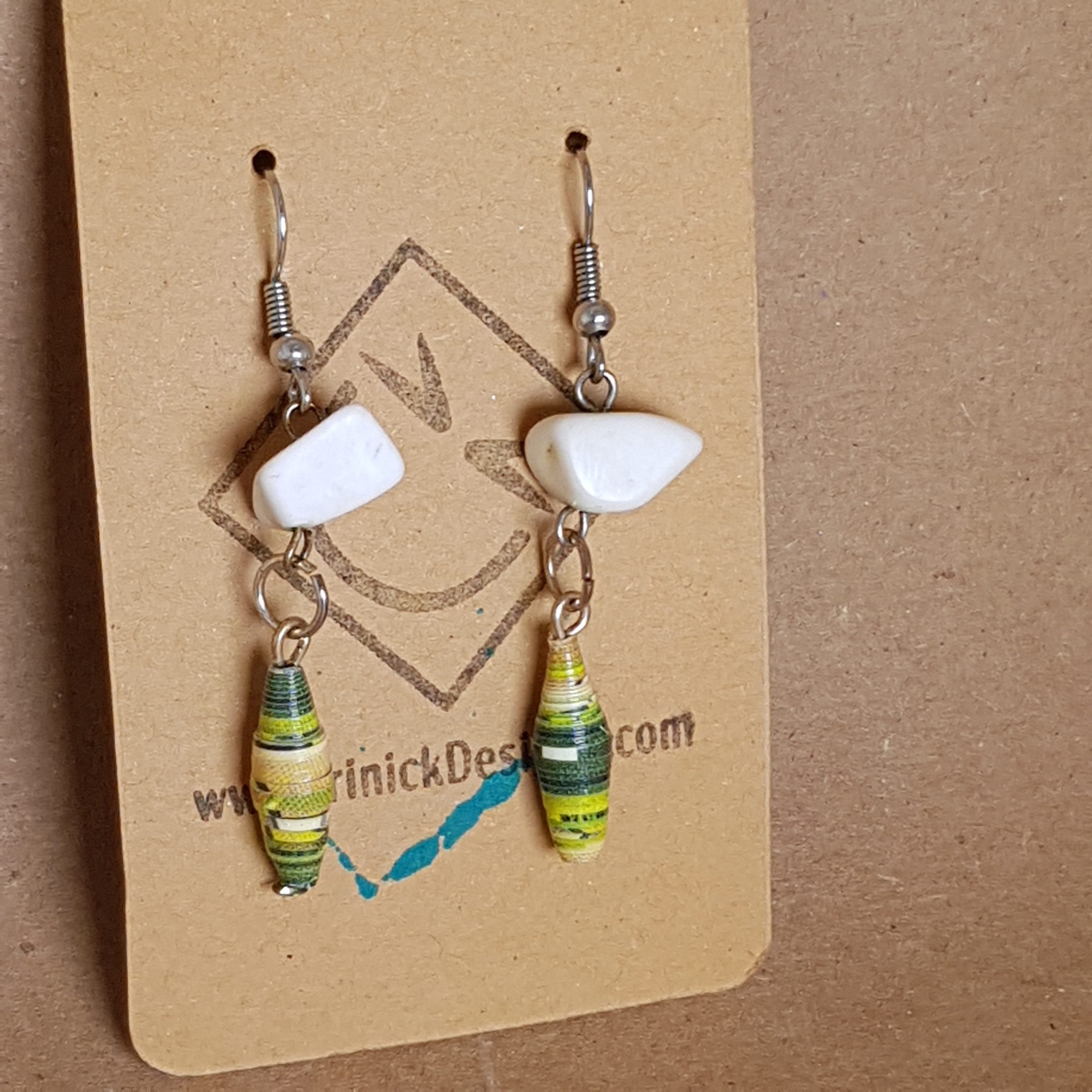 Green paper beads & white stone bead combo