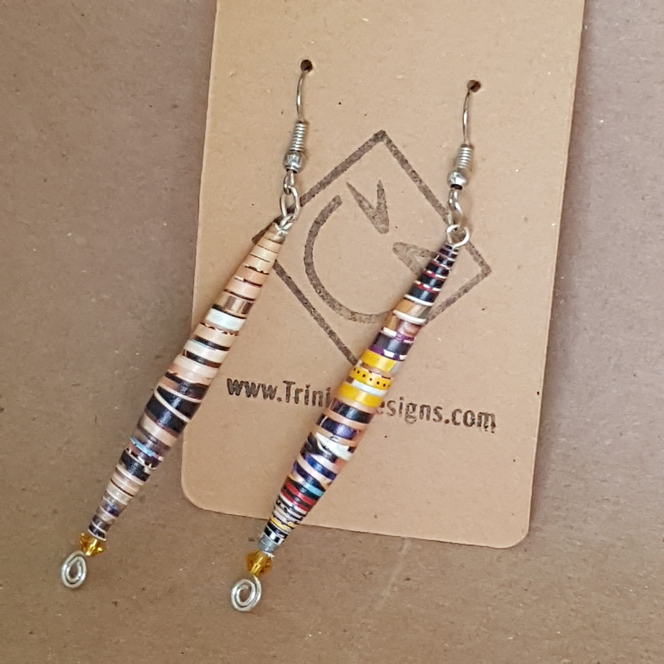 Long Paper Beads with petite amber glass bicones